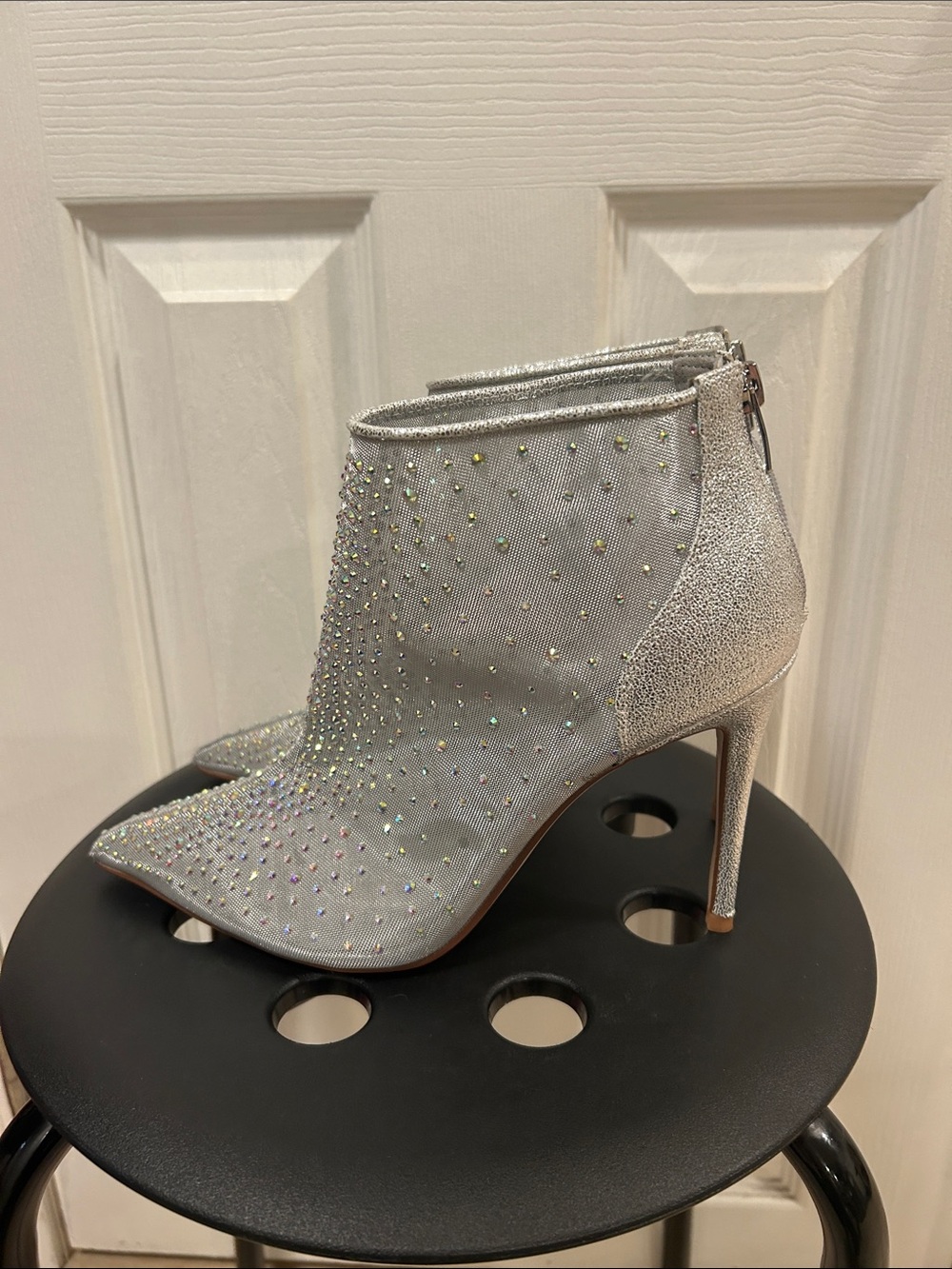 Silver Rhinestone Ankle Boots Size 8.5